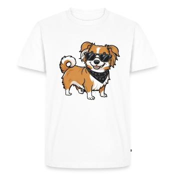 Cartoon Pekiniese, cool motif with sunglasses - Men's Premium Organic T-Shirt - white - Front - Nico (187cm)