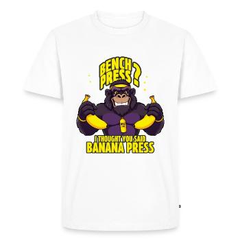 Gorilla – Presse à bananes au lieu de développé couché - T-shirt Premium bio Homme - blanc - Devant - Nico (187cm)