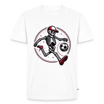 Funny skeleton with baseball cap playing football - Men's Premium Organic T-Shirt - white - Front - Nico (187cm)