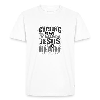 Cycliste Cadeau Le cyclisme est dans mes veines Jésus est dans - T-shirt Premium bio Homme - blanc - Devant - Nico (187cm)