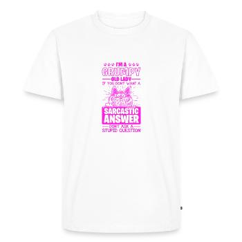 Réponse sarcastique de la vieille dame grincheuse à Stupid - T-shirt Premium bio Homme - blanc - Devant - Nico (187cm)