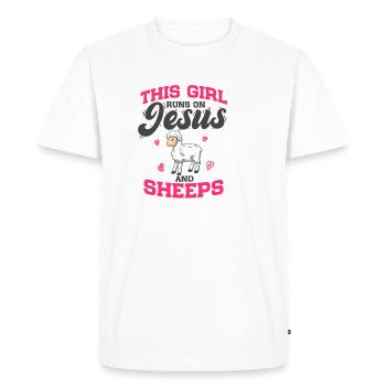Des brebis que cette fille court sur Jésus et des brebis - T-shirt Premium bio Homme - blanc - Devant - Nico (187cm)