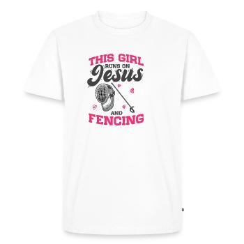 Fechtsport Cette fille court sur Jésus et l’escrime - T-shirt Premium bio Homme - blanc - Devant - Nico (187cm)