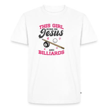 Piscine 8 Cette fille court sur Jésus et le billard - T-shirt Premium bio Homme - blanc - Devant - Nico (187cm)