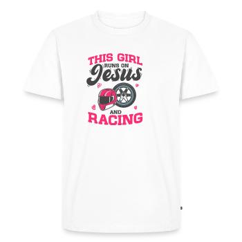 Course de voiture cette fille court sur Jésus et la course - T-shirt Premium bio Homme - blanc - Devant - Nico (187cm)