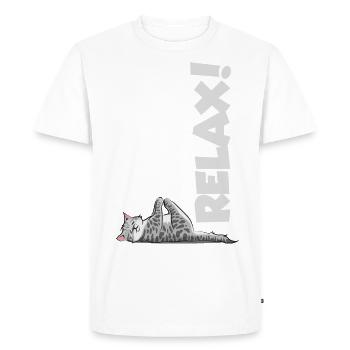 Relax Cat Yoga Gymnastique Chill Méditation - T-shirt Premium bio Homme - blanc - Devant - Nico (187cm)