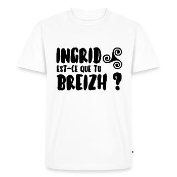 Ingrid est-ce que tu breizh? - T-shirt Premium bio Homme - blanc - Devant - Nico (187cm)
