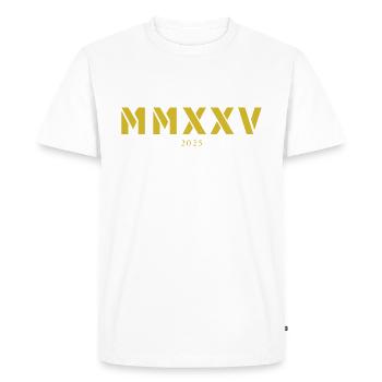 Chiffres romains année de naissance Fabriqué en 2025 - T-shirt Premium bio Homme - blanc - Devant - Nico (187cm)