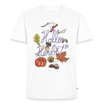 Hello autumn with pumpkin and autumn motifs - Men's Premium Organic T-Shirt - white - Front - Nico (187cm)