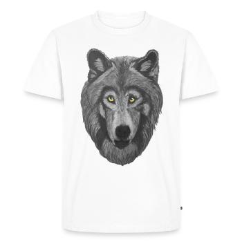 Tête de loup à fourrure grise et yeux jaunes - T-shirt Premium bio Homme - blanc - Devant - Nico (187cm)
