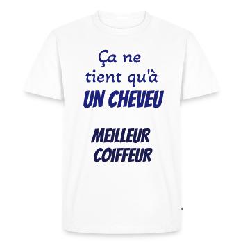 Tee shirt humour coiffeur - T-shirt Premium bio Homme - blanc - Devant - Nico (187cm)