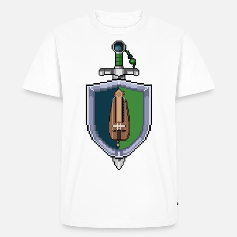 Pixel Drehleier auf Schild Wappen - Männer Premium Bio T-Shirt - Weiß