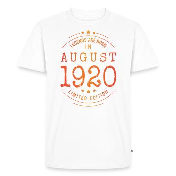 Anniversaire Août 1920 Edition Limitée Millésime - T-shirt Premium bio Homme - blanc - Devant - Nico (187cm)