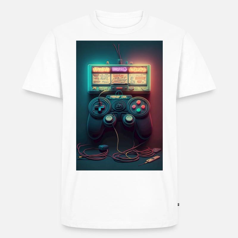 Gaming Controller im Neon-Art Style - Männer Premium Bio T-Shirt - Weiß