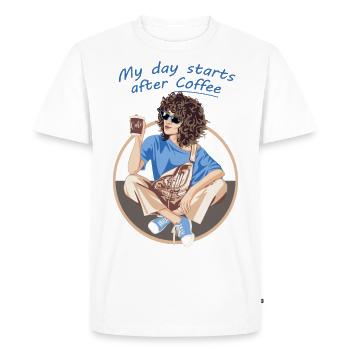 Ma journée commence après le café - T-shirt Premium bio Homme - blanc - Devant - Nico (187cm)