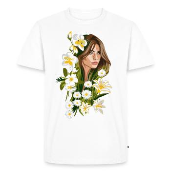 BELIA Illustration Woman with White Flowers - Men's Premium Organic T-Shirt - white - Front - Nico (187cm)