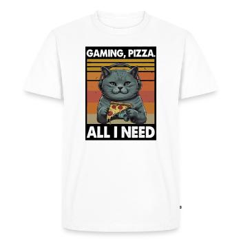 Funny Cats Gaming Pizza Gamer Gamer Gaming - Men's Premium Organic T-Shirt - white - Front - Nico (187cm)