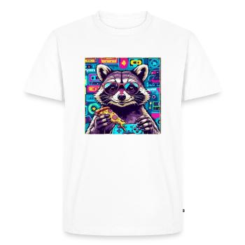 Funny Raccoon Gaming Pizza Gamer Gamer Gaming - Men's Premium Organic T-Shirt - white - Front - Nico (187cm)