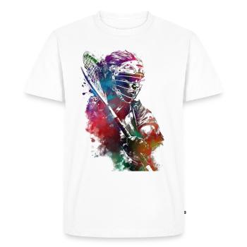 Joueur de crosse #lacrosse de sport - T-shirt Premium bio Homme - blanc - Devant - Nico (187cm)