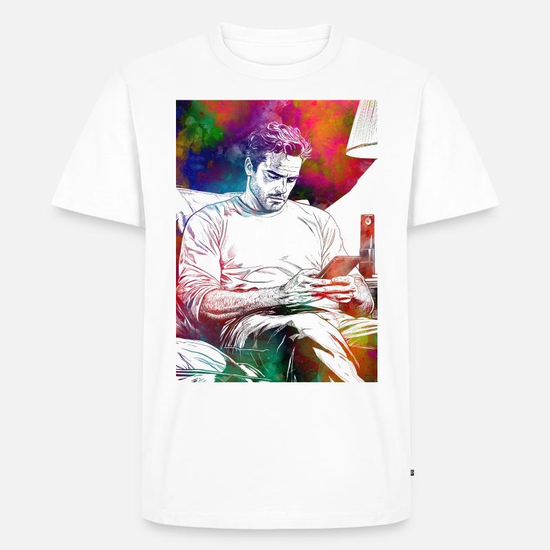 Männerleben mit Smartphone - Männer Premium Bio T-Shirt - Weiß