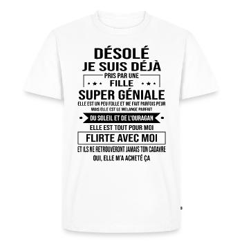 Je Suis Déjà Pris Par Une Fille Super Géniale - T-shirt Premium bio Homme - blanc - Devant - Nico (187cm)
