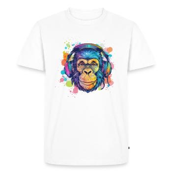 Singe Avec Casque Décoration Femme Cadeau Homme - T-shirt Premium bio Homme - blanc - Devant - Nico (187cm)