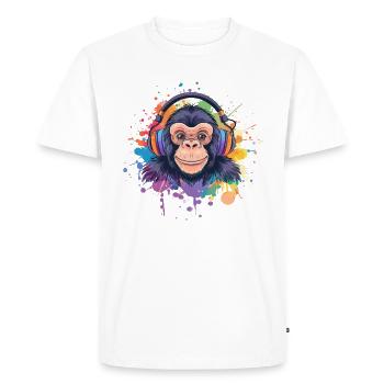 Singe Avec Casque Décoration Femme Cadeau Homme - T-shirt Premium bio Homme - blanc - Devant - Nico (187cm)