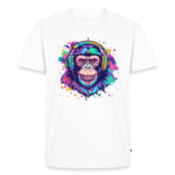 Singe Avec Casque Décoration Femme Cadeau Homme - T-shirt Premium bio Homme - blanc - Devant - Nico (187cm)