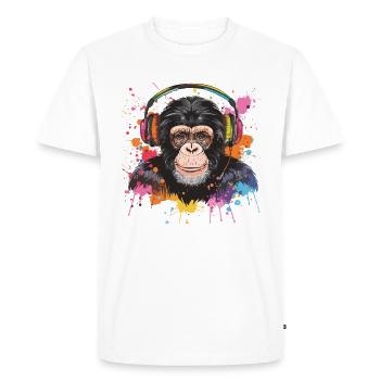 Singe Avec Casque Décoration Femme Cadeau Homme - T-shirt Premium bio Homme - blanc - Devant - Nico (187cm)