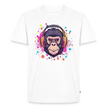 Singe Avec Casque Décoration Femme Cadeau Homme - T-shirt Premium bio Homme - blanc - Devant - Nico (187cm)