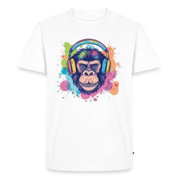Singe Avec Casque Décoration Femme Cadeau Homme - T-shirt Premium bio Homme - blanc - Devant - Nico (187cm)