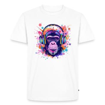 Singe Avec Casque Décoration Femme Cadeau Homme - T-shirt Premium bio Homme - blanc - Devant - Nico (187cm)