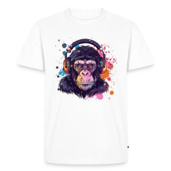Singe Avec Casque Décoration Femme Cadeau Homme - T-shirt Premium bio Homme - blanc - Devant - Nico (187cm)