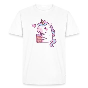 Cute Unicorn Loves Drinking Bubble Tea - Men's Premium Organic T-Shirt - white - Front - Nico (187cm)
