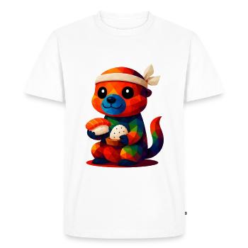 Polygon Kawaii Style Animals Baby Otter Sushi Master - Men's Premium Organic T-Shirt - white - Front - Nico (187cm)