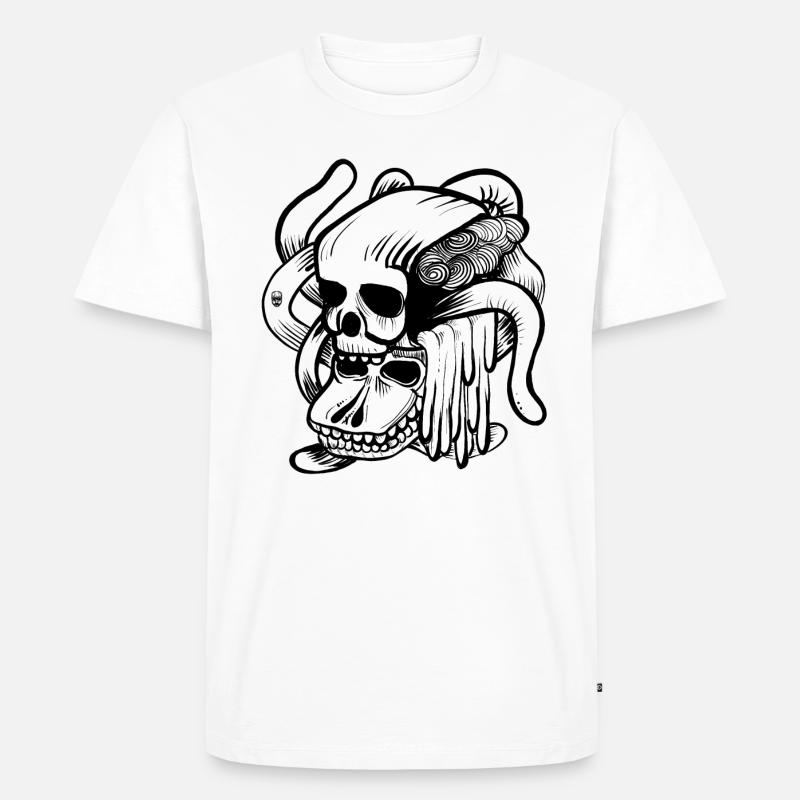 Schädel Doodle - Männer Premium Bio T-Shirt - Weiß