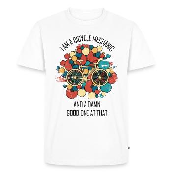 Réparation de vélos Mécanicien de bicyclettes Mécanicien de bicyclettes - T-shirt Premium bio Homme - blanc - Devant - Nico (187cm)