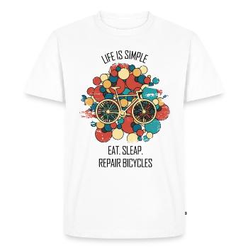Réparation de vélos Mécanicien de bicyclettes Mécanicien de bicyclettes - T-shirt Premium bio Homme - blanc - Devant - Nico (187cm)