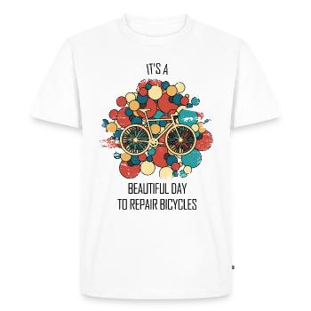Réparation de vélos Mécanicien de vélos Mécanicien de vélos - T-shirt Premium bio Homme - blanc - Devant - Nico (187cm)