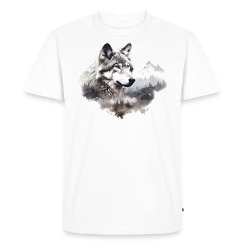 Loup avec des montagnes - T-shirt Premium bio Homme - blanc - Devant - Nico (187cm)