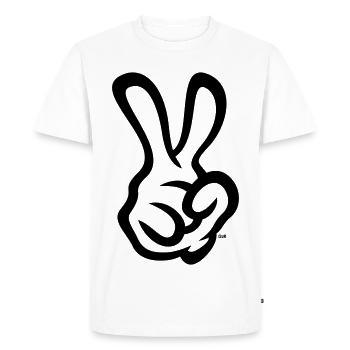 Signaux de la main de la victoire (main droite / 1C) - T-shirt Premium bio Homme - blanc - Devant - Nico (187cm)