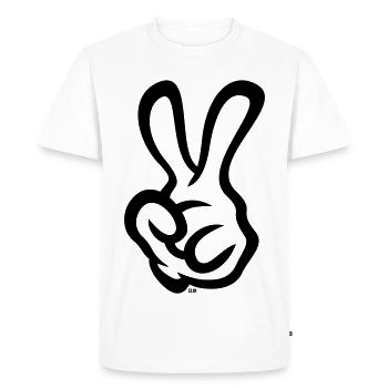 Signaux de la main de la victoire (Main gauche / 1C) - T-shirt Premium bio Homme - blanc - Devant - Nico (187cm)