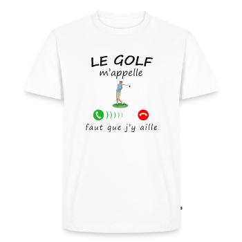 le golf m'appelle pour offrir - T-shirt Premium bio Homme - blanc - Devant - Nico (187cm)