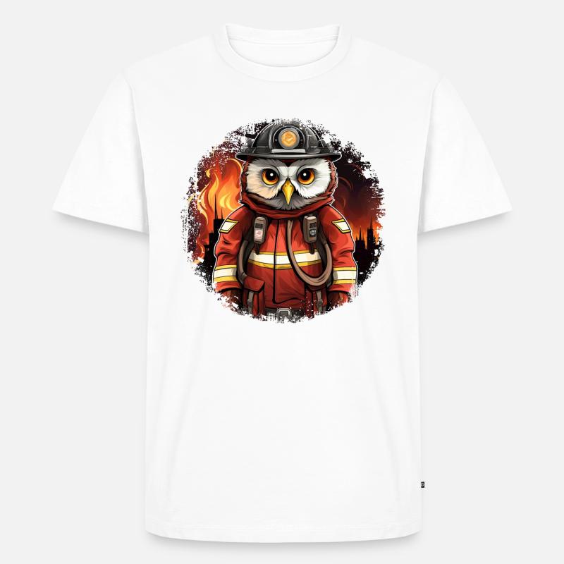 Feuerwehrfrau Eule - Männer Premium Bio T-Shirt - Weiß