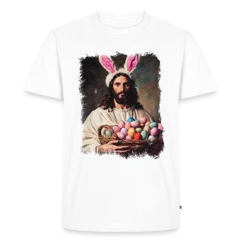 Pâques drôle Jésus-Christ avec des œufs de Pâques - T-shirt Premium bio Homme - blanc - Devant - Nico (187cm)