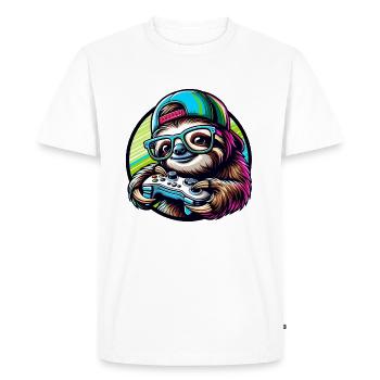 Funny Gambler Sloth Gaming Nerd Design - Men's Premium Organic T-Shirt - white - Front - Nico (187cm)