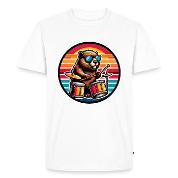 Retro Beaver Drummer with Drumsticks Rock Band - Men's Premium Organic T-Shirt - white - Front - Nico (187cm)