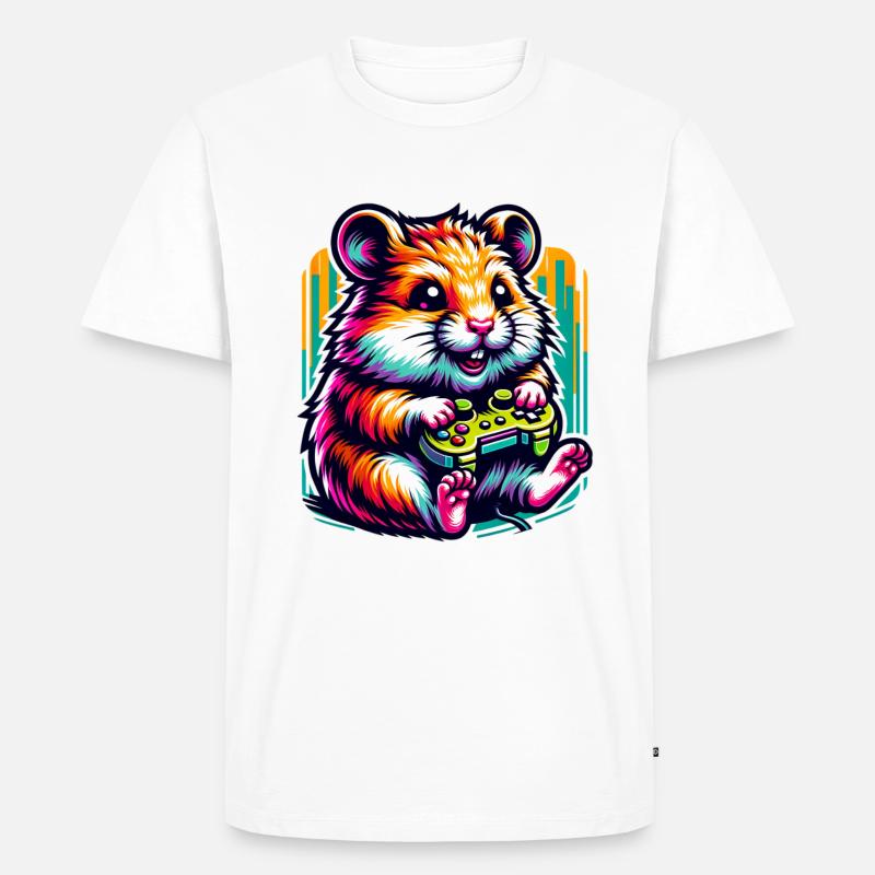 Spielender Hamster Mit Controller - Männer Premium Bio T-Shirt - Weiß
