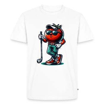 Drôle de tomate de golf avec des lunettes de soleil cool et - T-shirt Premium bio Homme - blanc - Devant - Nico (187cm)