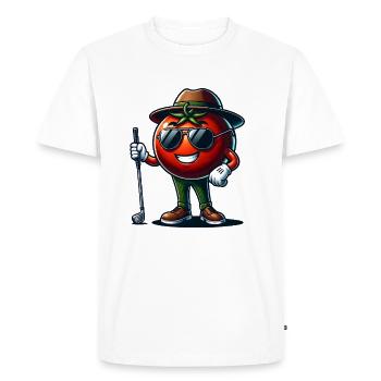 Drôle de golf tomate avec des lunettes de soleil et - T-shirt Premium bio Homme - blanc - Devant - Nico (187cm)